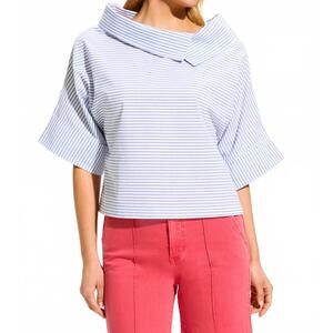 NEW FDJ crossover neck popover top in blue stripe